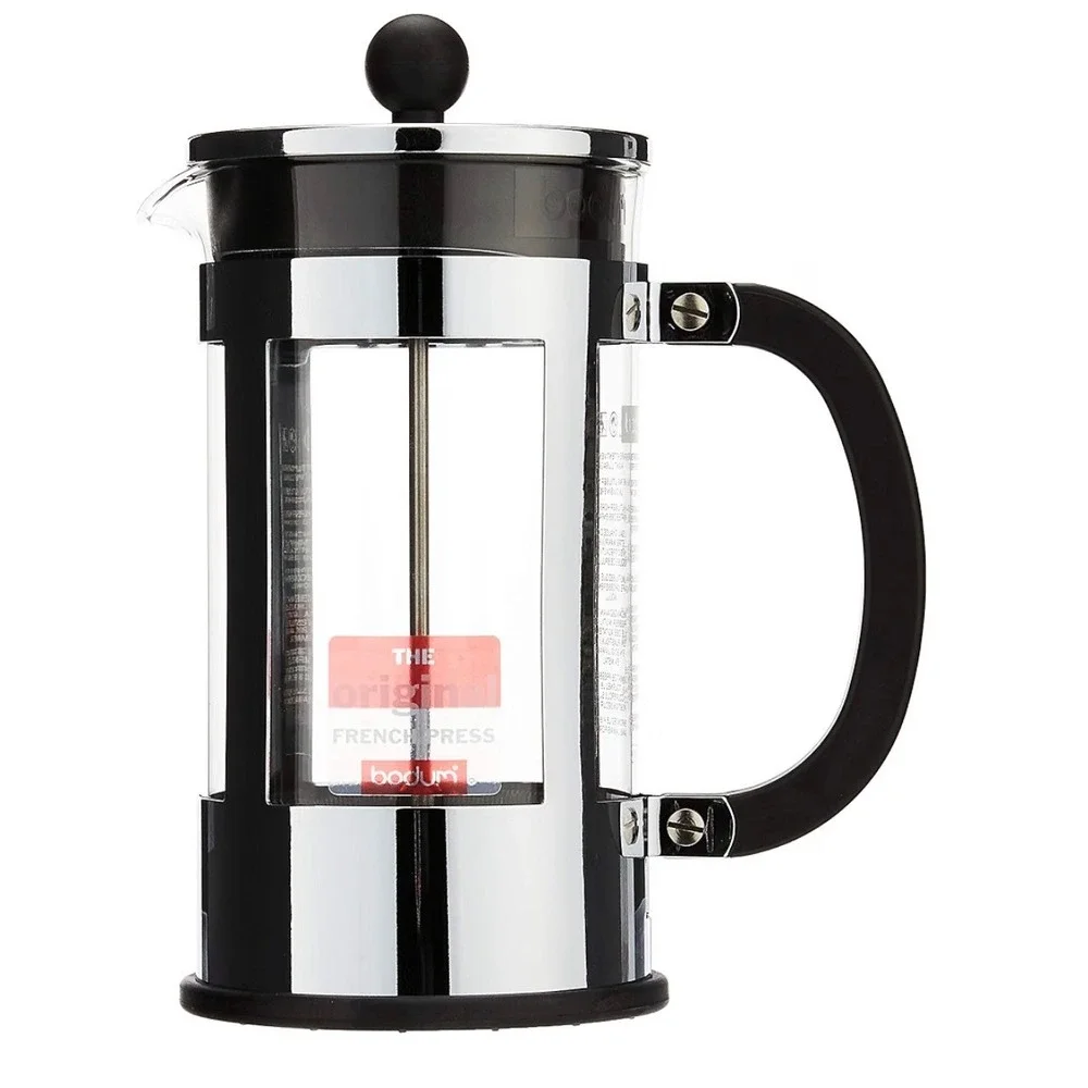 Bodum French Press Coffee Maker Chrome Glass Manual Brewer with Scoop Silver